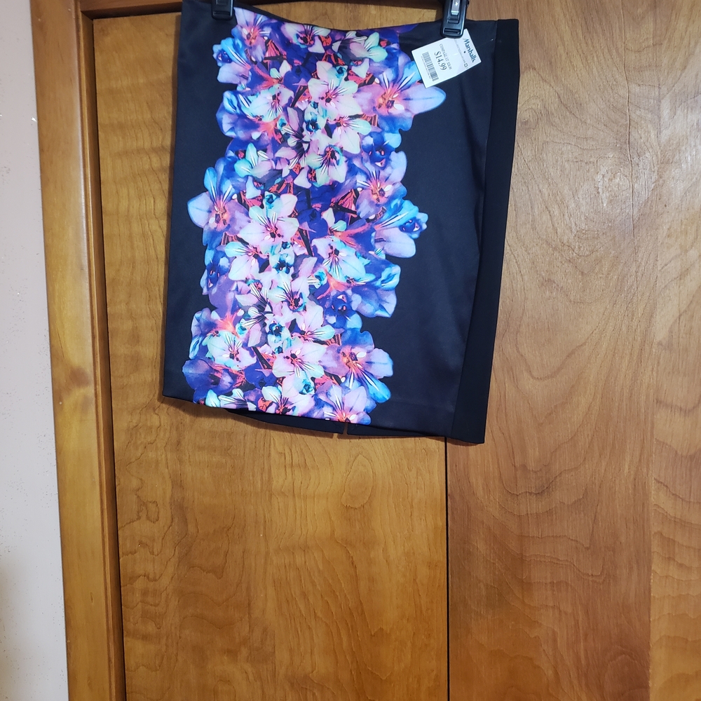 Express Black Skirt with Blue and Pink Floral Design